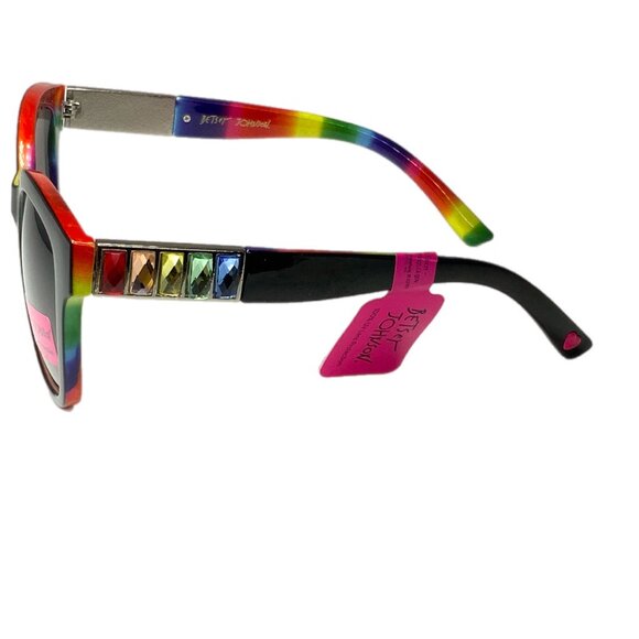 NWT Betsey Johnson Square Thick Black Rainbow Jeweled Rhinestone Sunglasses - Picture 9 of 16